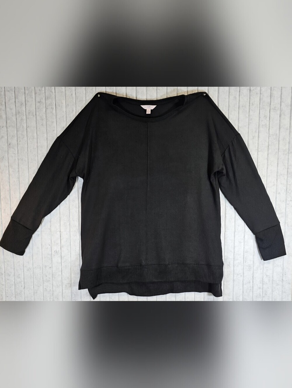 Time and Tru Black Pullover Sweatshirt Top Women’s Size L 12-14 Casual Cozy - Picture 2 of 3